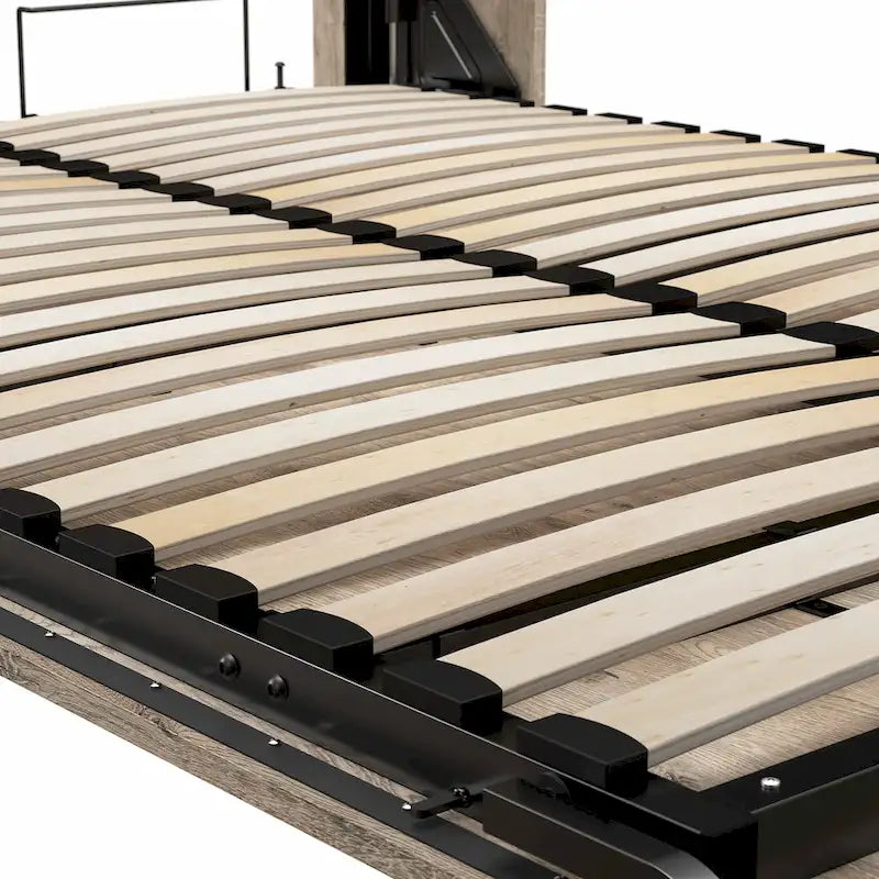 Cama abatible tamaño queen con mesita de noche y estantes flotantes (85W)