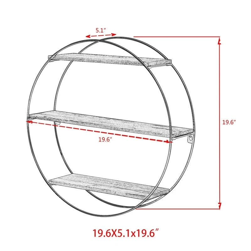Round Floating Shelves with Wood and Metal Frame