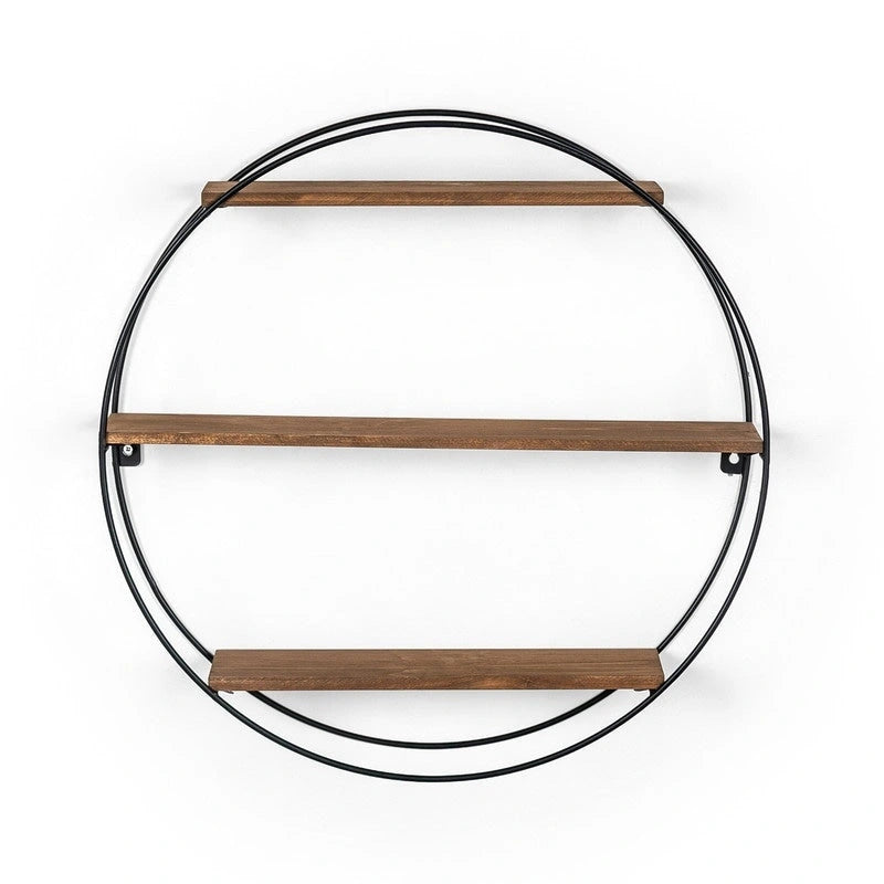 Round Floating Shelves with Wood and Metal Frame