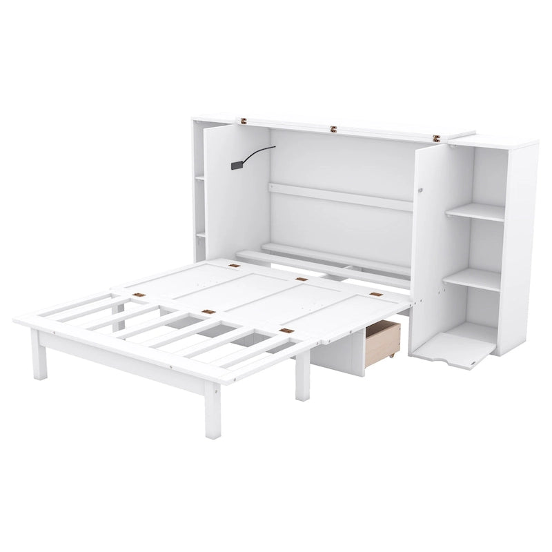 Full Size Murphy Bed with Shelves, Drawers and USB Ports - Gray