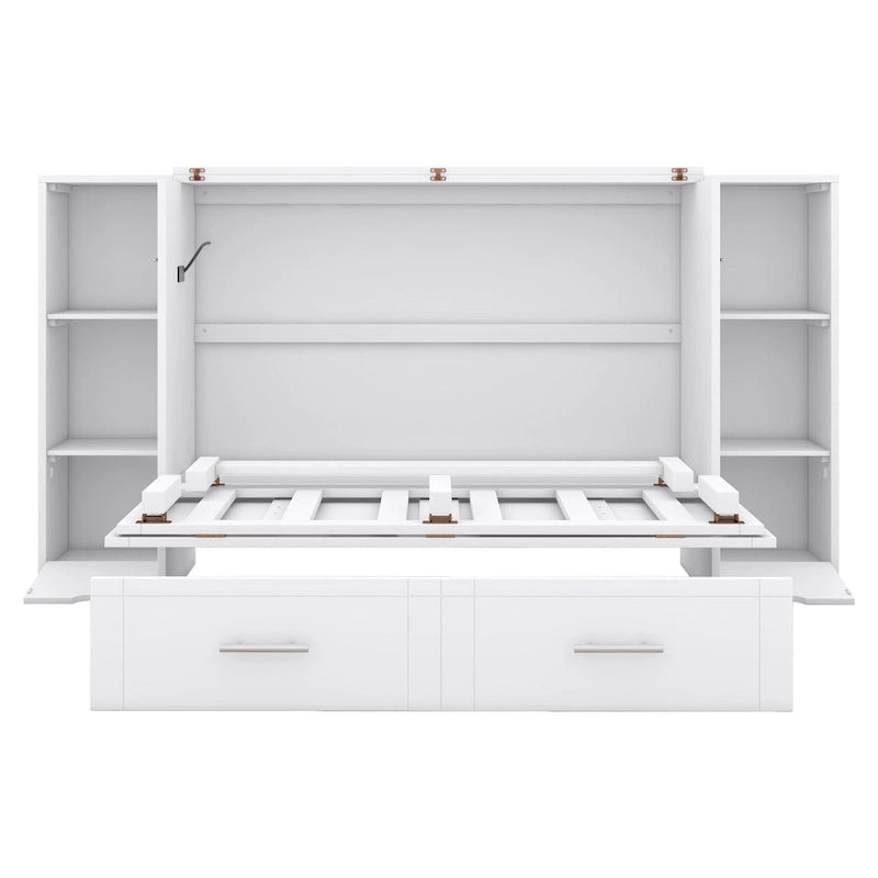 Full Size Murphy Bed with Shelves, Drawers and USB Ports - Gray