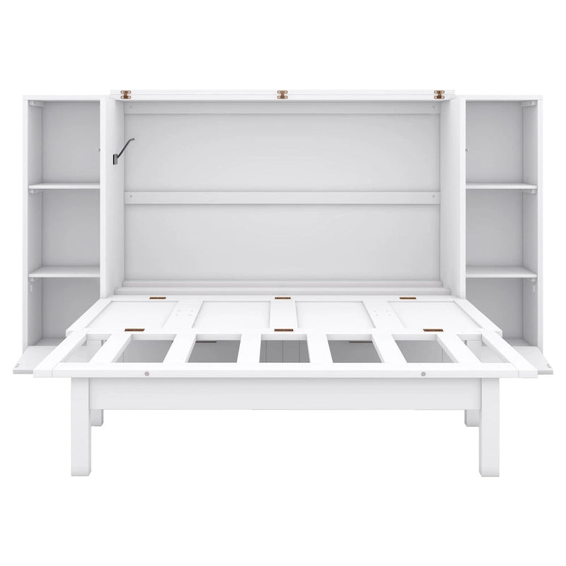 Full Size Murphy Bed with Shelves, Drawers and USB Ports - Gray