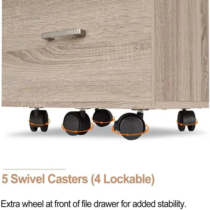 Archivador rodante de madera con 3 cajones y cerradura