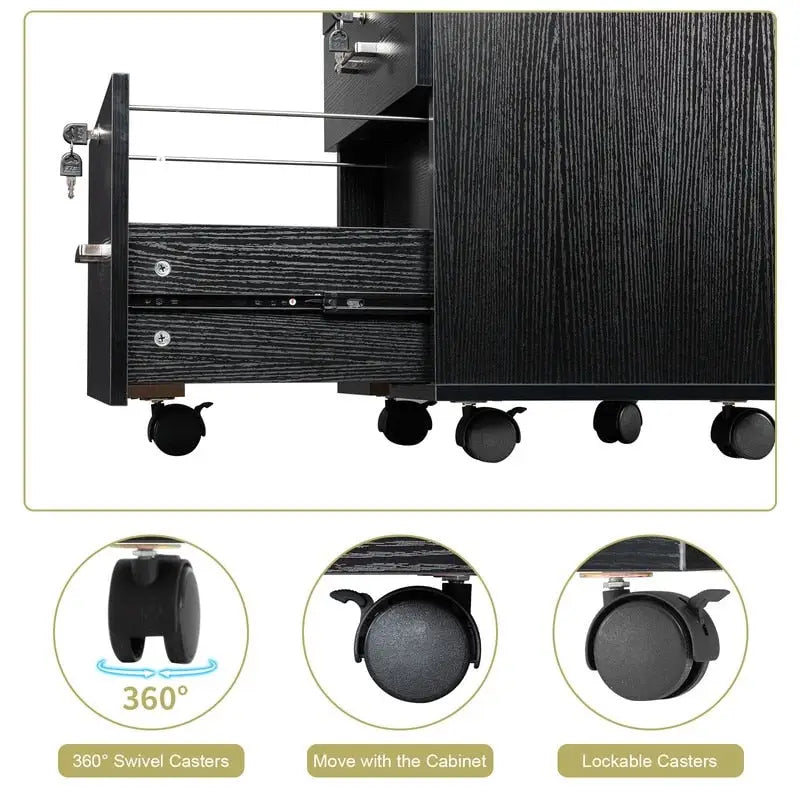Archivador rodante de madera con 3 cajones y cerradura