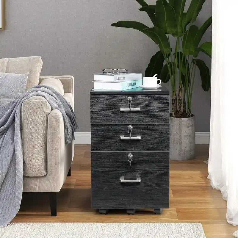 Archivador rodante de madera con 3 cajones y cerradura