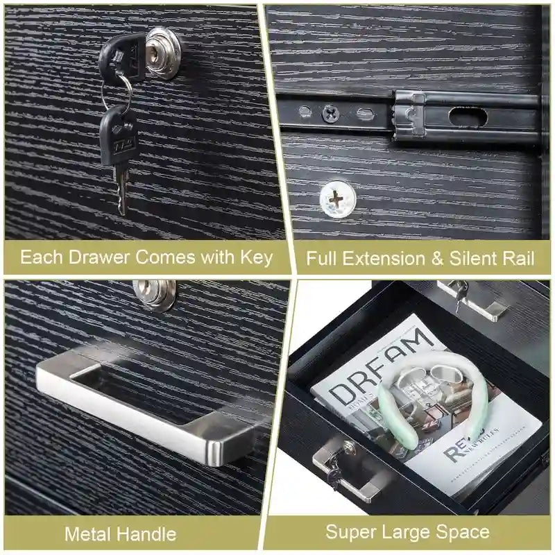 Archivador rodante de madera con 3 cajones y cerradura
