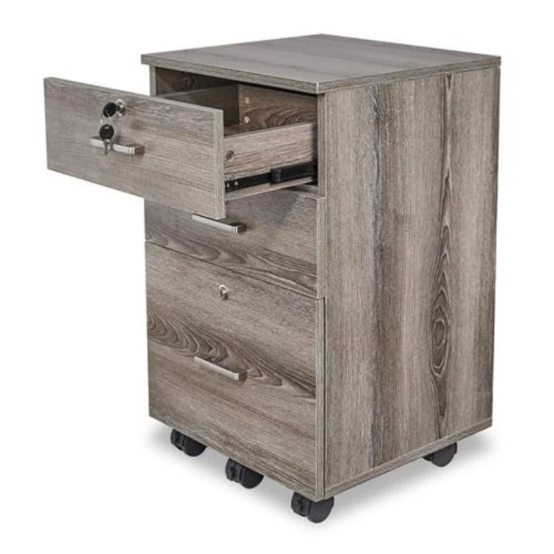 Archivador rodante de madera con 3 cajones y cerradura
