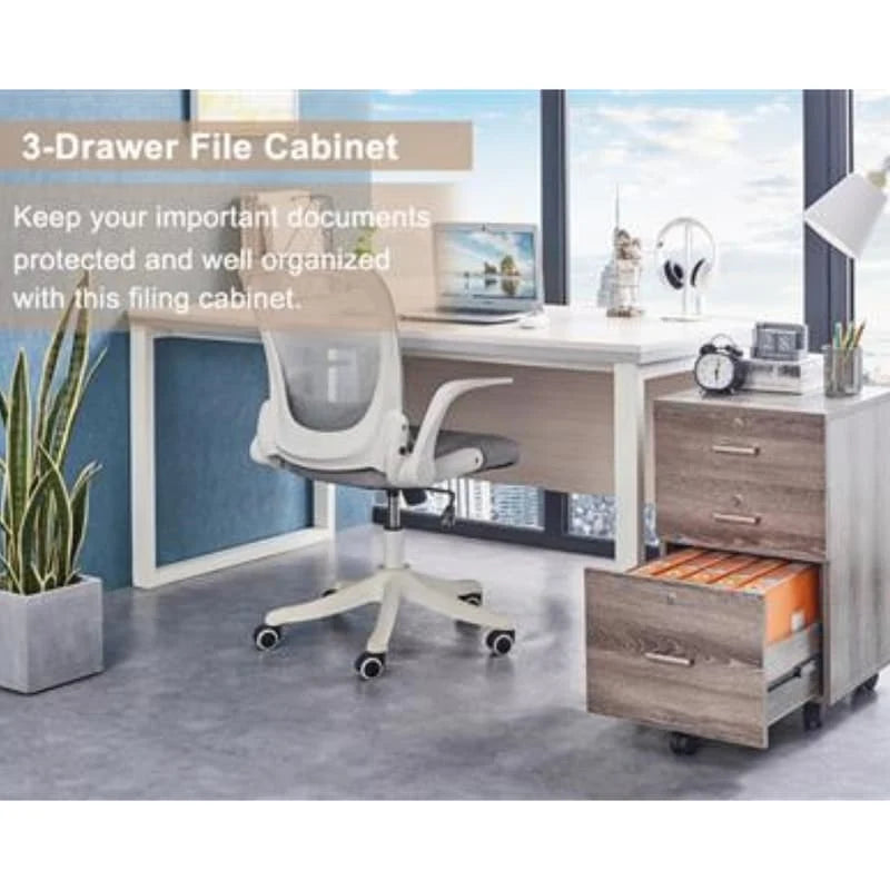 Archivador rodante de madera con 3 cajones y cerradura