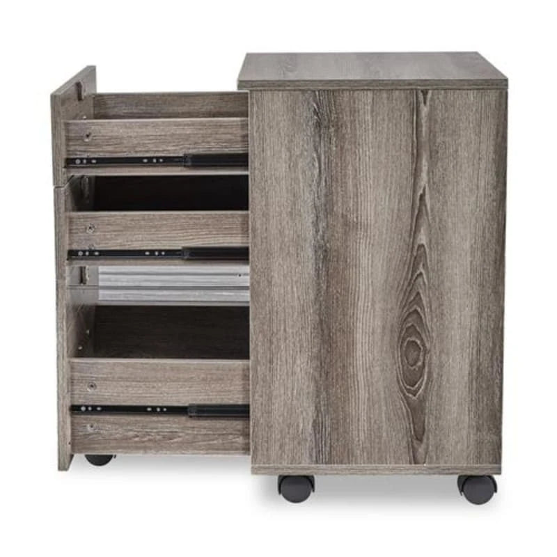 Archivador rodante de madera con 3 cajones y cerradura