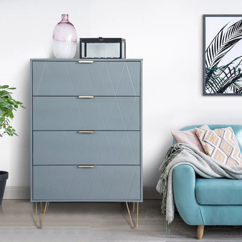 4 Drawers Chest Dresser Storage Tower with Metal Legs