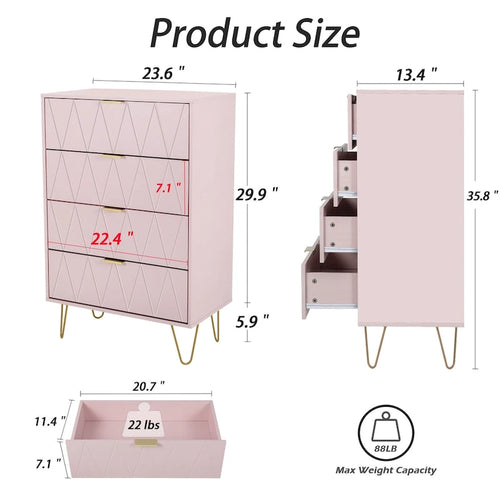 4 Drawers Chest Dresser Storage Tower with Metal Legs
