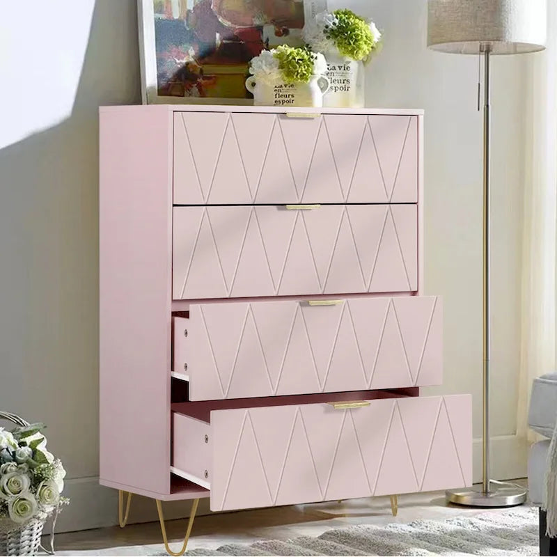4 Drawers Chest Dresser Storage Tower with Metal Legs