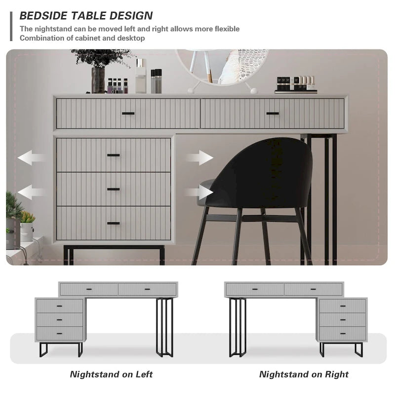Juego de tocador de maquillaje con cajones, cómoda de almacenamiento y mesa de vestir para dormitorio