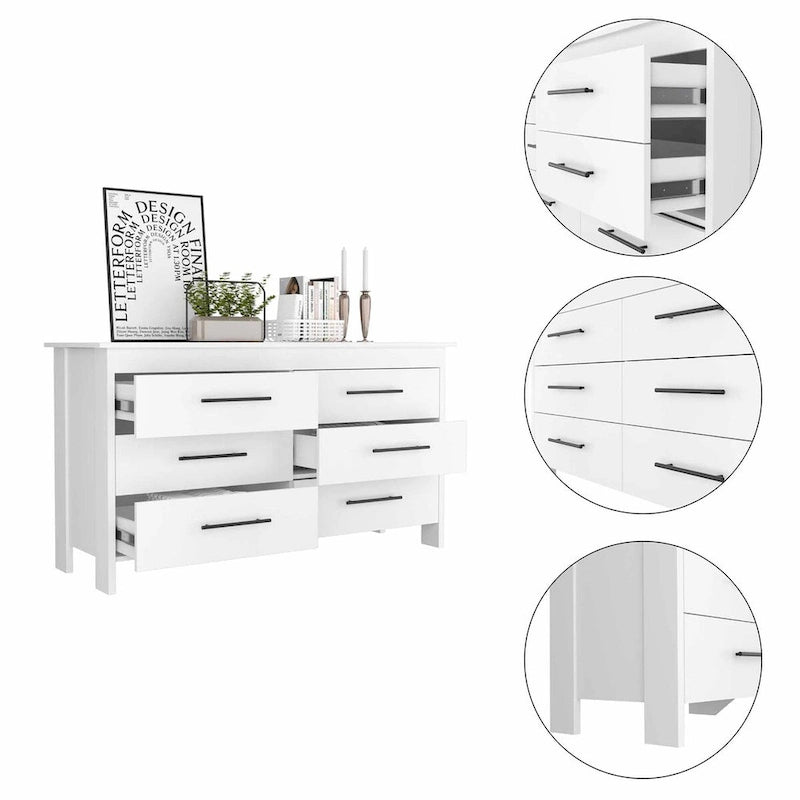 6-Drawer Rectangle Dresser Light Oak and White