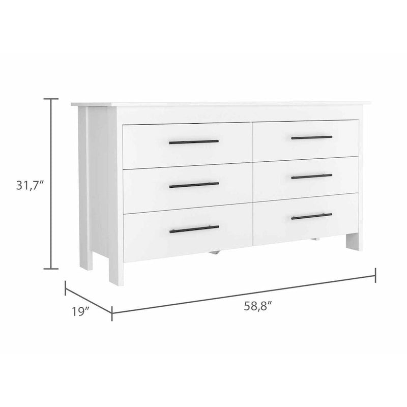 6-Drawer Rectangle Dresser Light Oak and White
