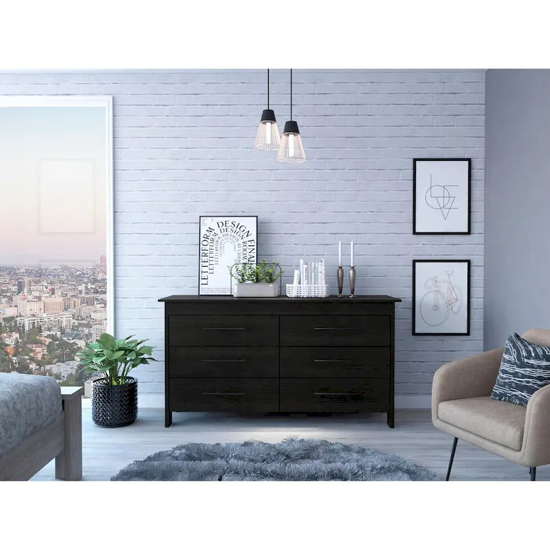 6-Drawer Rectangle Dresser Light Oak and White
