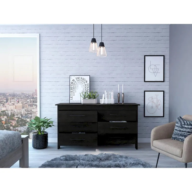6-Drawer Rectangle Dresser Light Oak and White