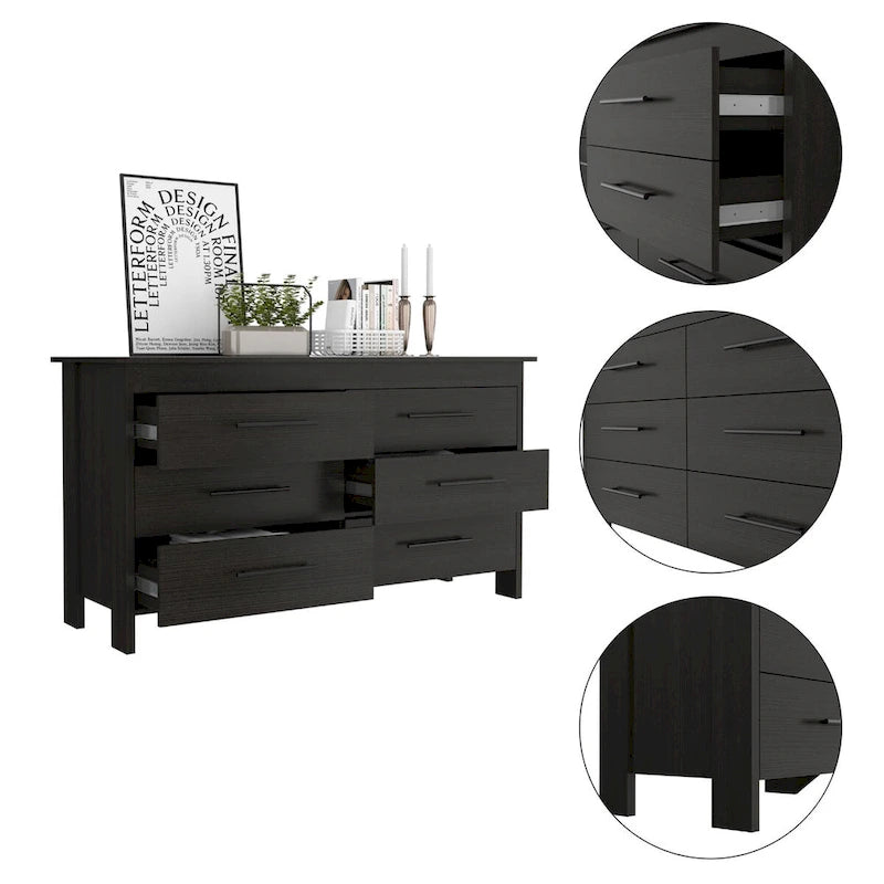 6-Drawer Rectangle Dresser Light Oak and White