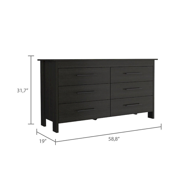 6-Drawer Rectangle Dresser Light Oak and White