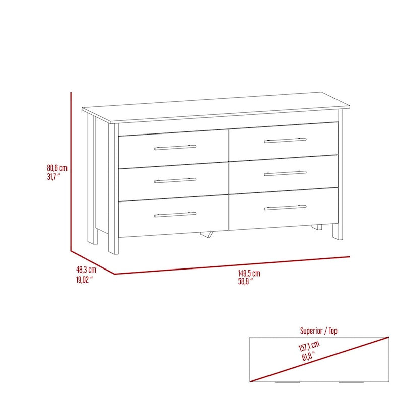 6-Drawer Rectangle Dresser Light Oak and White