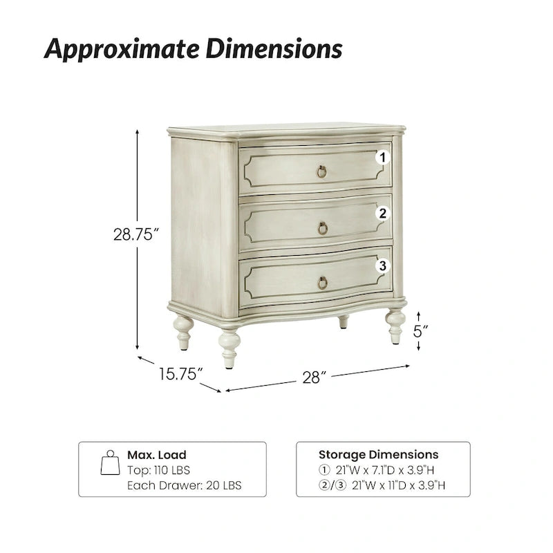 Traditional 3-Drawer Nightstand with Solid Wood Spindle Legs Set of 2