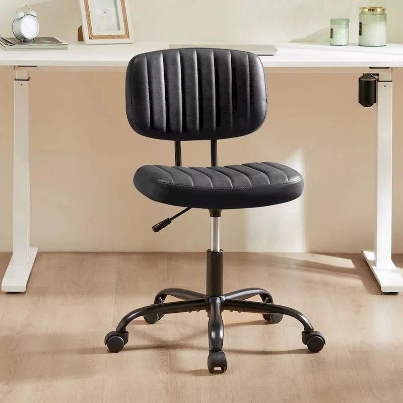 Small Office Computer Desk Chair, Comfy PU Leather Rolling Swivel Task Chair No Arm for Adult & Student