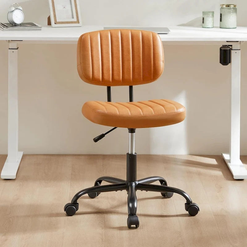 Small Office Computer Desk Chair, Comfy PU Leather Rolling Swivel Task Chair No Arm for Adult & Student