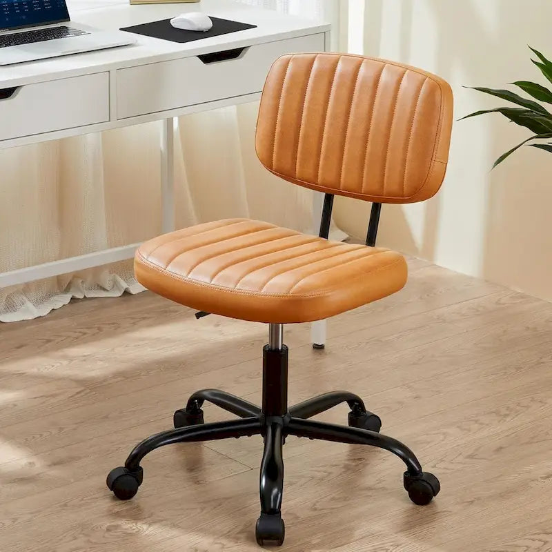Small Office Computer Desk Chair, Comfy PU Leather Rolling Swivel Task Chair No Arm for Adult & Student