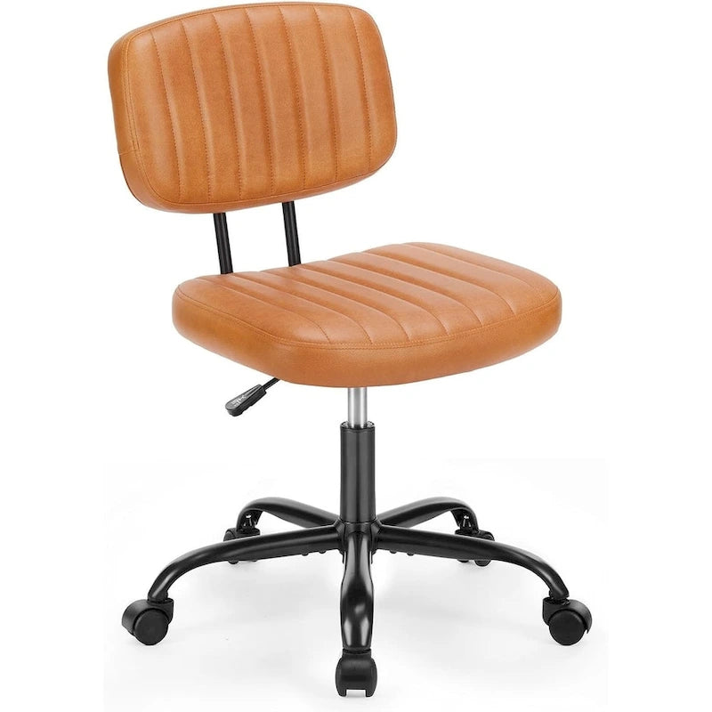 Silla pequeña de oficina para computadora, cómoda silla giratoria con ruedas de cuero PU, sin brazos, para adultos y estudiantes