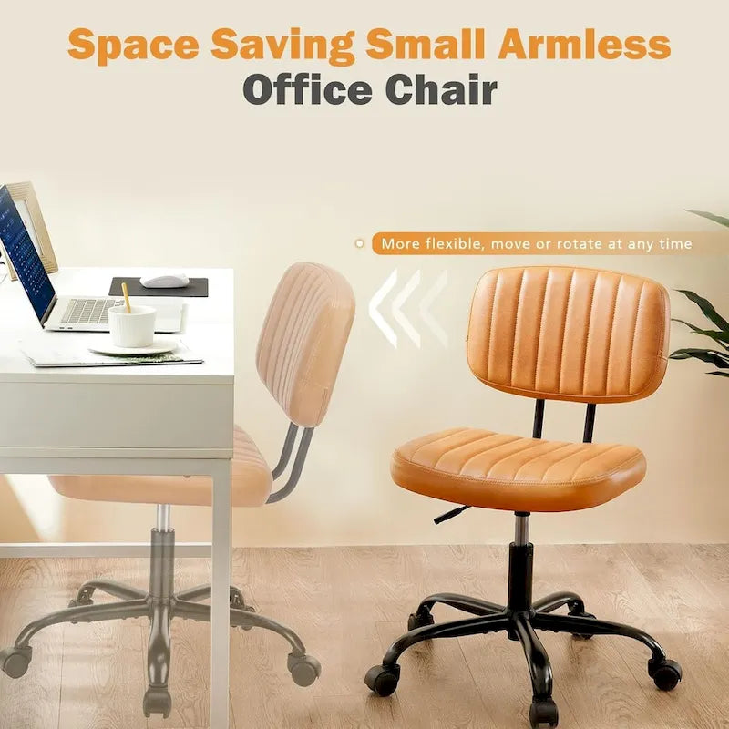 Silla pequeña de oficina para computadora, cómoda silla giratoria con ruedas de cuero PU, sin brazos, para adultos y estudiantes