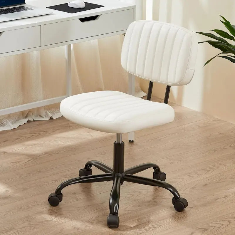 Silla pequeña de oficina para computadora, cómoda silla giratoria con ruedas de cuero PU, sin brazos, para adultos y estudiantes