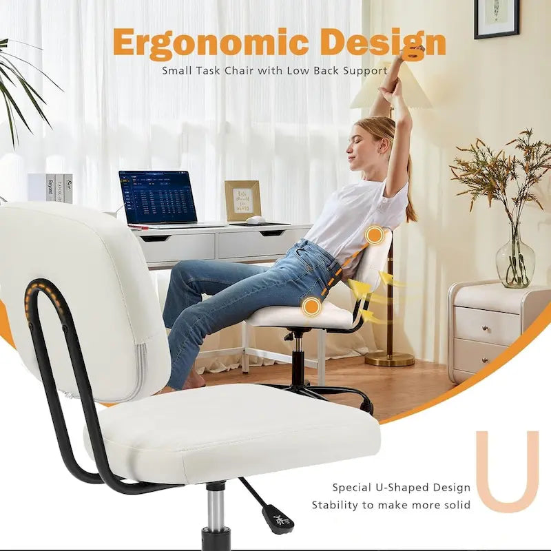 Silla pequeña de oficina para computadora, cómoda silla giratoria con ruedas de cuero PU, sin brazos, para adultos y estudiantes