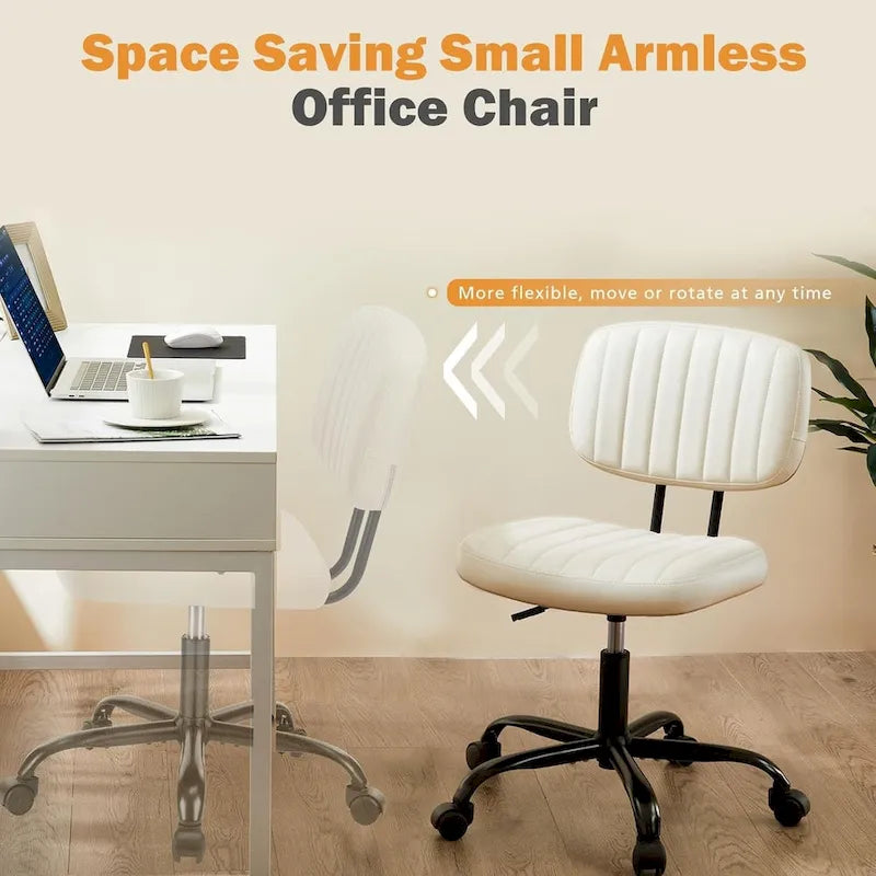 Silla pequeña de oficina para computadora, cómoda silla giratoria con ruedas de cuero PU, sin brazos, para adultos y estudiantes