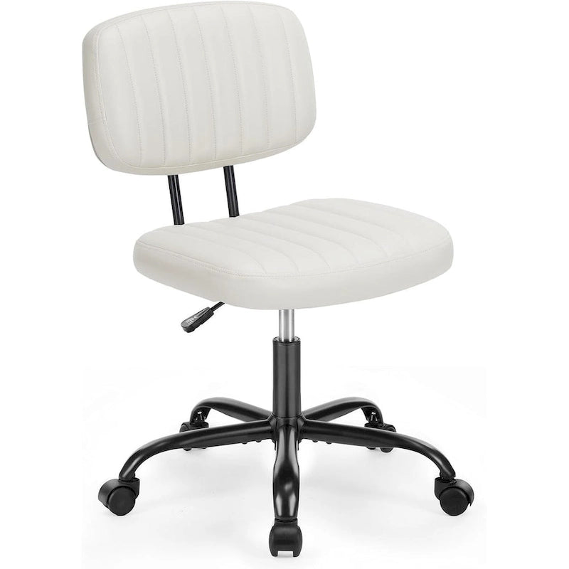 Silla pequeña de oficina para computadora, cómoda silla giratoria con ruedas de cuero PU, sin brazos, para adultos y estudiantes