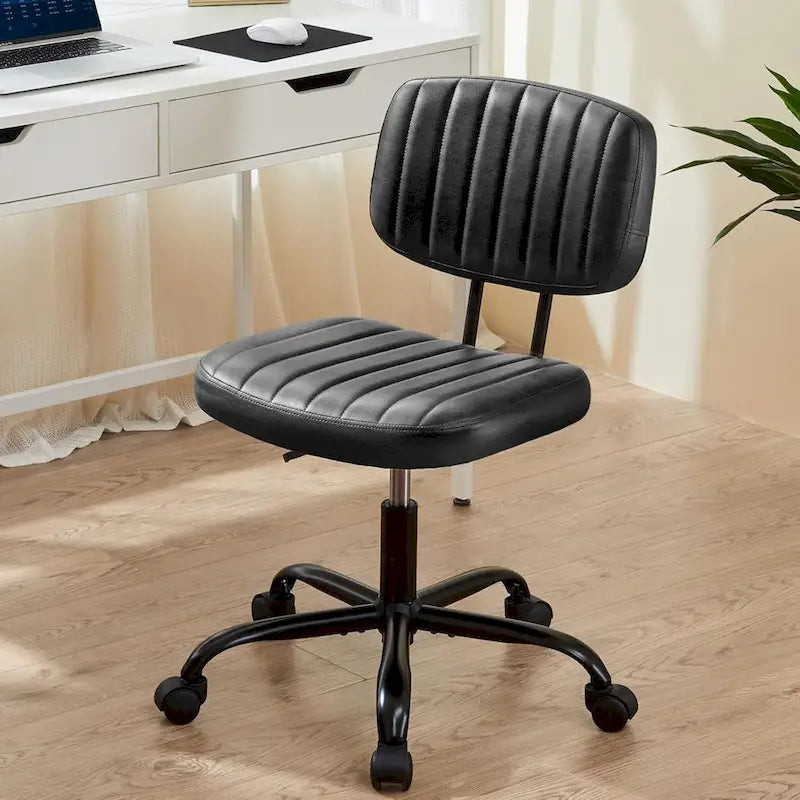 Silla pequeña de oficina para computadora, cómoda silla giratoria con ruedas de cuero PU, sin brazos, para adultos y estudiantes