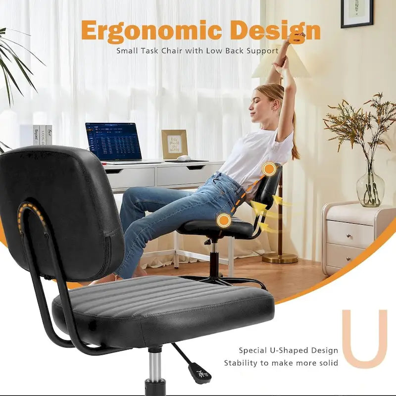 Silla pequeña de oficina para computadora, cómoda silla giratoria con ruedas de cuero PU, sin brazos, para adultos y estudiantes