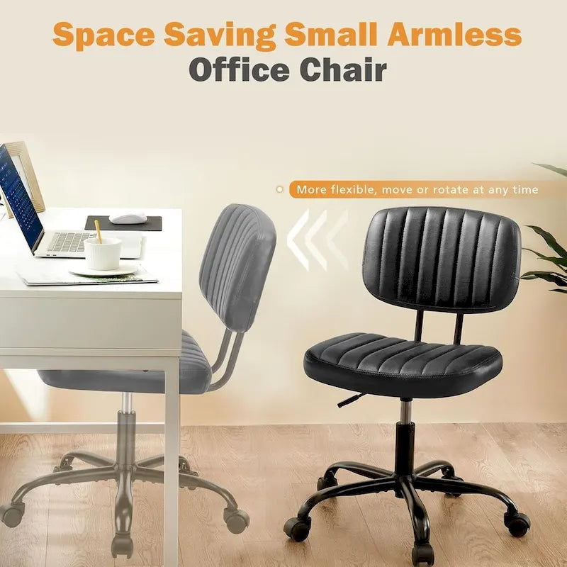 Silla pequeña de oficina para computadora, cómoda silla giratoria con ruedas de cuero PU, sin brazos, para adultos y estudiantes