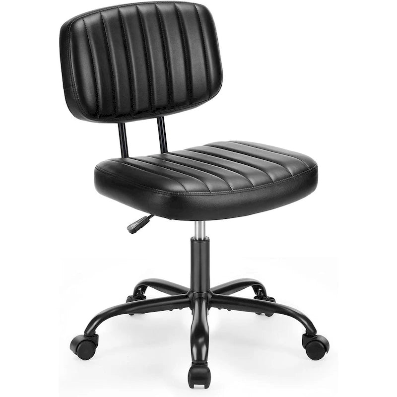 Silla pequeña de oficina para computadora, cómoda silla giratoria con ruedas de cuero PU, sin brazos, para adultos y estudiantes