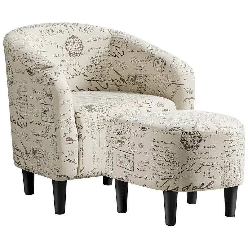 Fabric Club Accent Chair and Ottoman Set