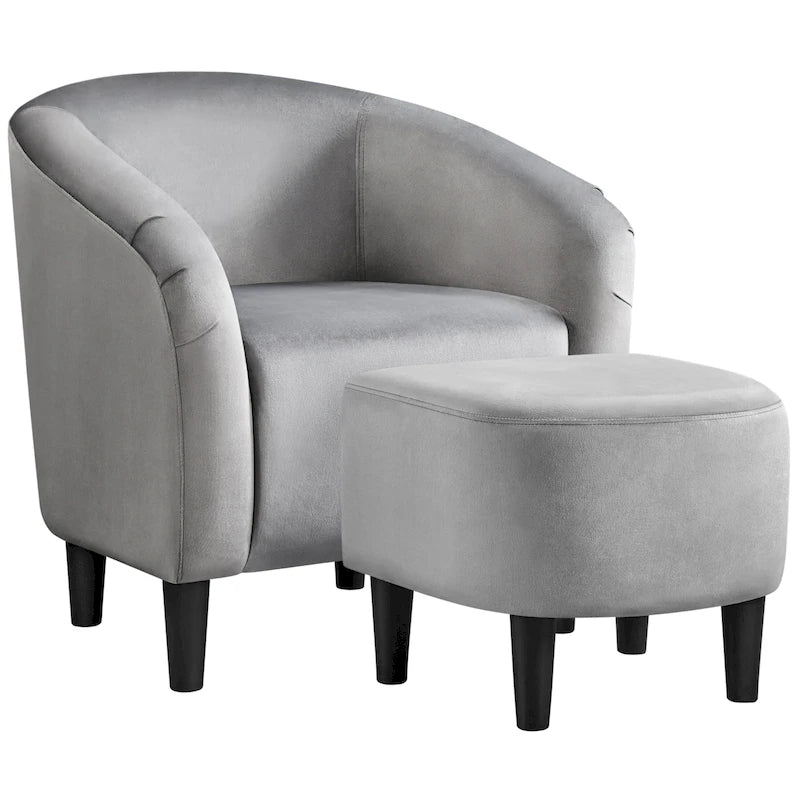 Fabric Club Accent Chair and Ottoman Set