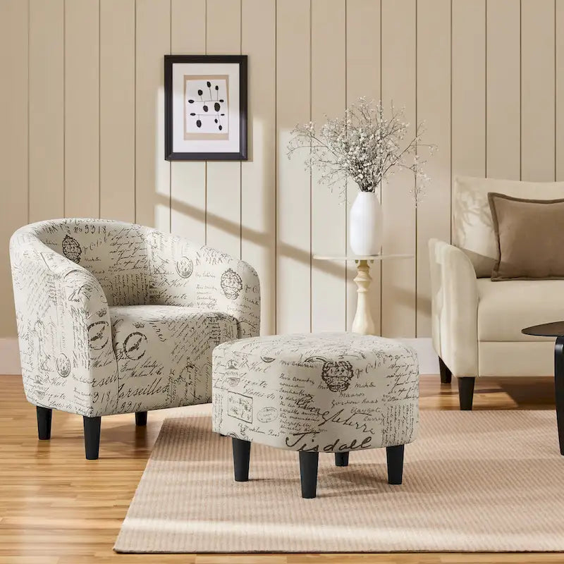 Fabric Club Accent Chair and Ottoman Set