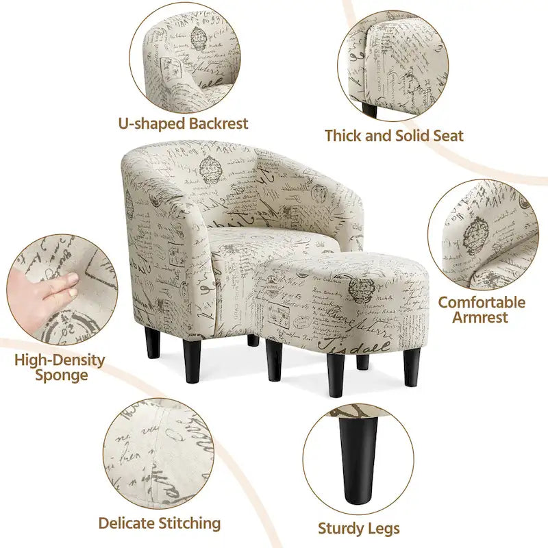 Fabric Club Accent Chair and Ottoman Set