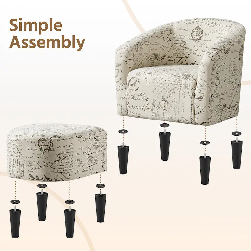 Fabric Club Accent Chair and Ottoman Set