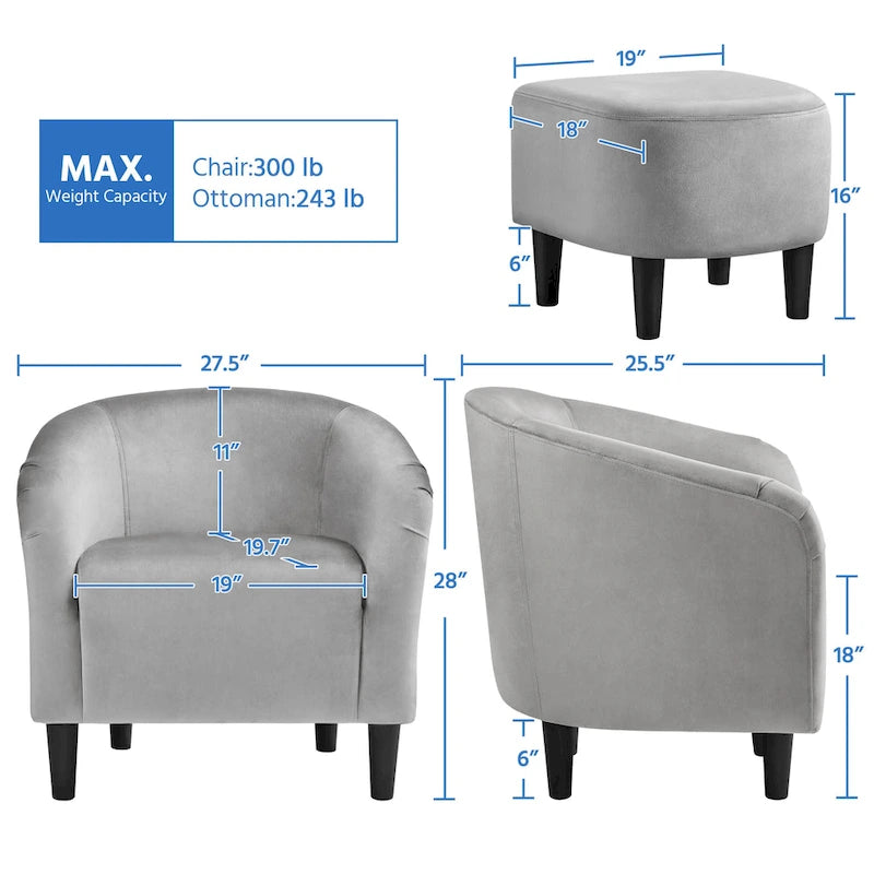 Fabric Club Accent Chair and Ottoman Set