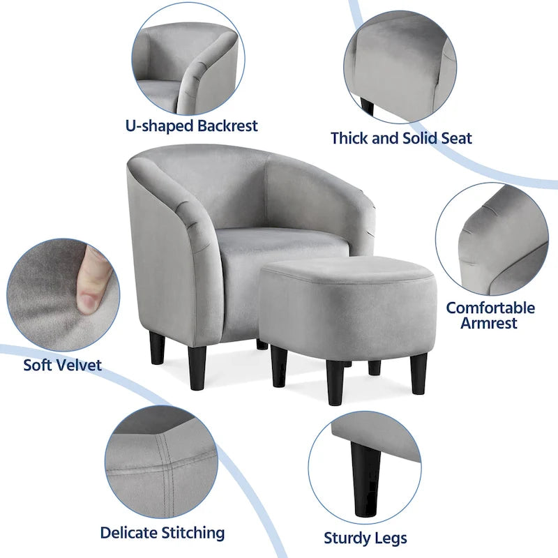 Fabric Club Accent Chair and Ottoman Set