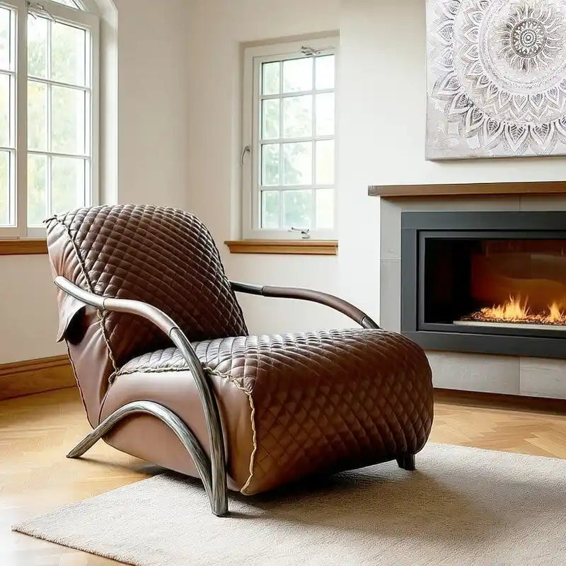 Loft Brown Tufted Leather Accent Chair with Cast Iron Base