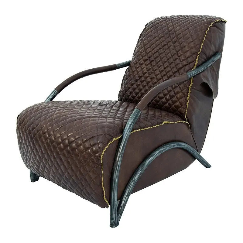 Loft Brown Tufted Leather Accent Chair with Cast Iron Base