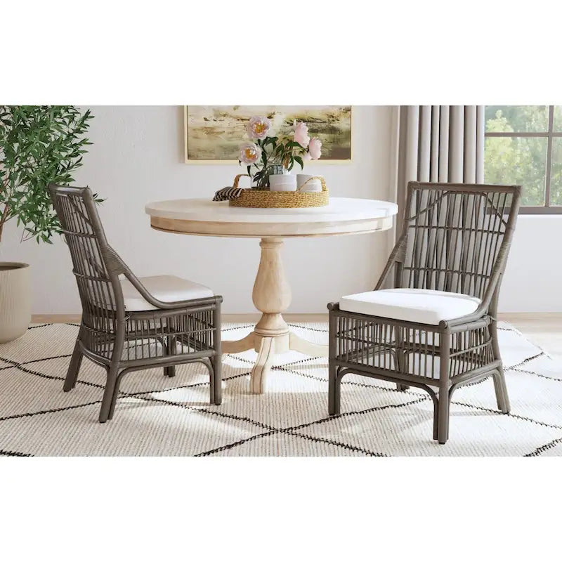 Esszimmerstühle mit Rattan-Lattenlehne und Polsterung, 2er-Set