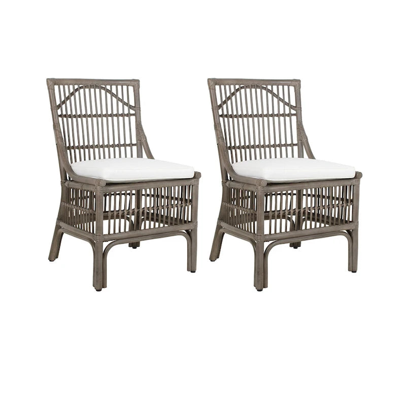 Esszimmerstühle mit Rattan-Lattenlehne und Polsterung, 2er-Set