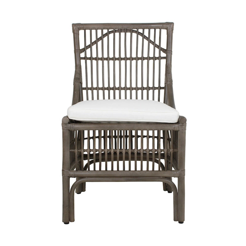 Rattan Slat Back Cushioned Dining Chairs, Set of Two